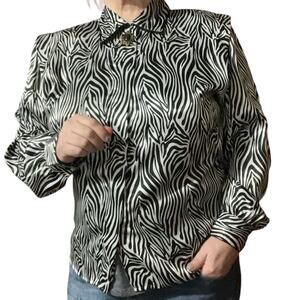 Notations Vintage Womens Zebra Print Long Sleeve Button Down Blouse Size 16